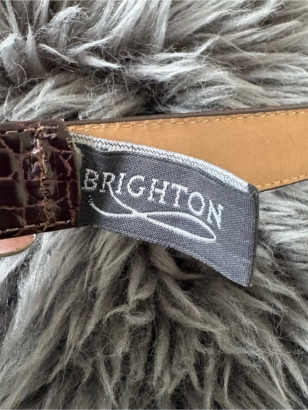 Brighton Vintage Croc Embossed Brown Leather Heart Two Tone Western Belt Sz L/34